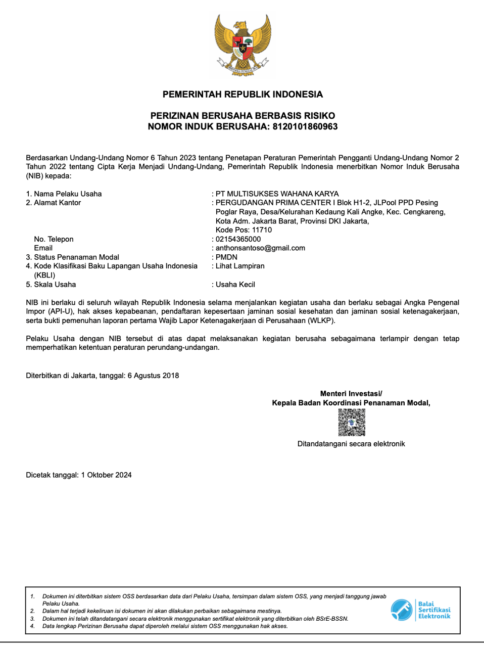 izin berusaha highlander