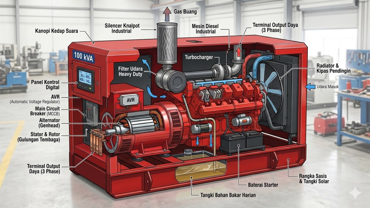 Diagram komponen utama genset diesel industri 100 kVA
